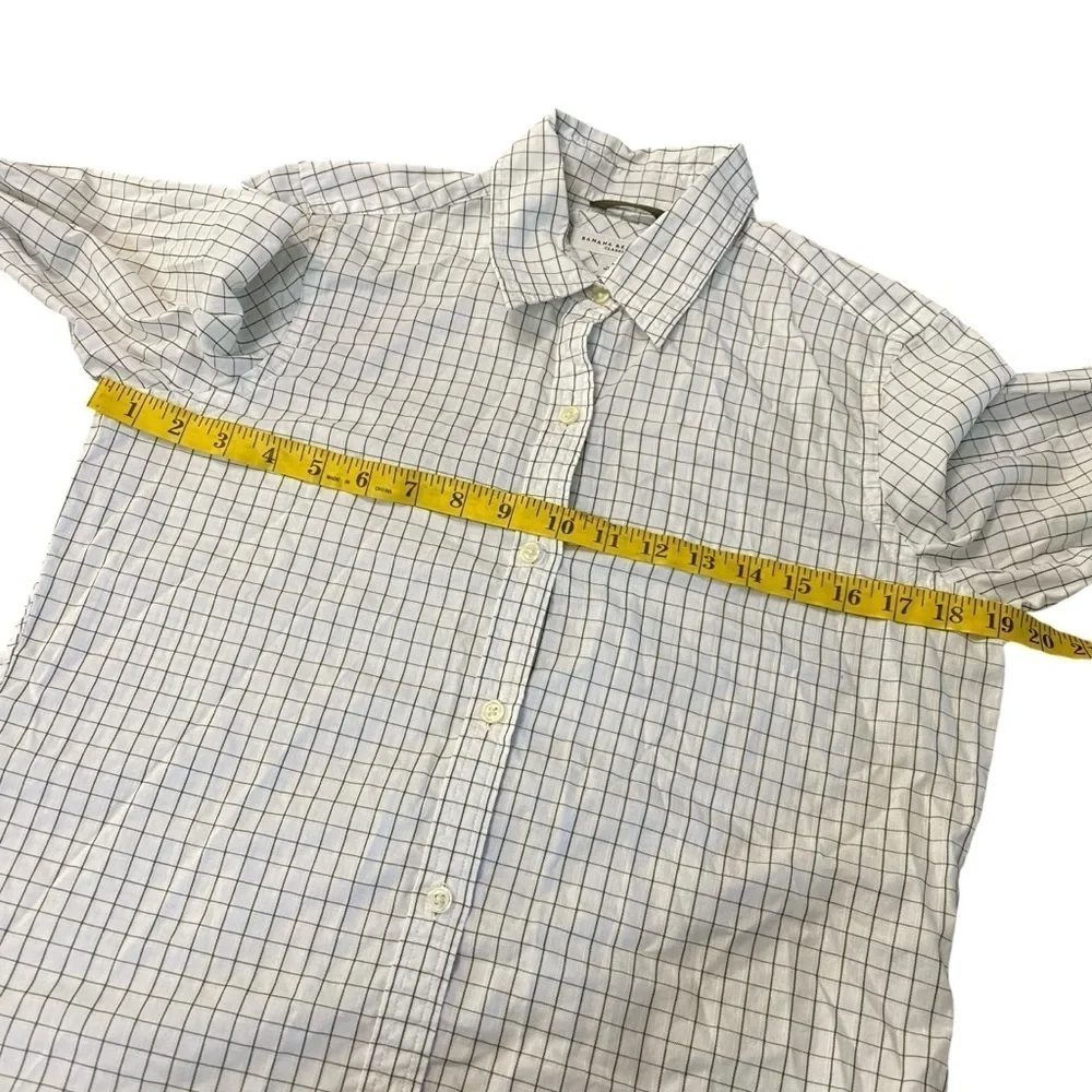 Banana Republic Classic White Green Gingham 100% Cotton Button Down Shirt Sz M